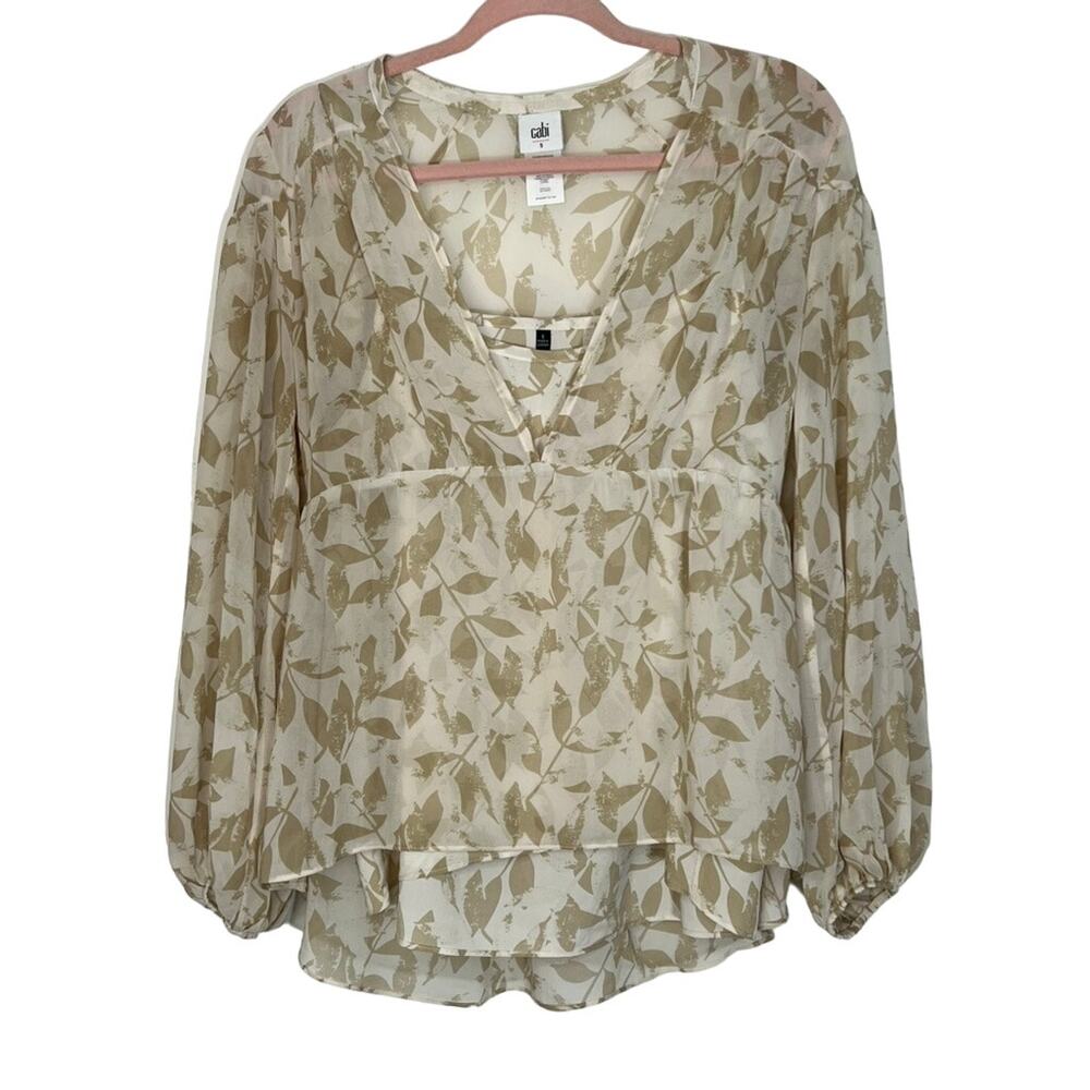 Cabi 2 Piece Couplet Blouse Long Sleeve & Adjustable Camisole Ivory Beige Size S